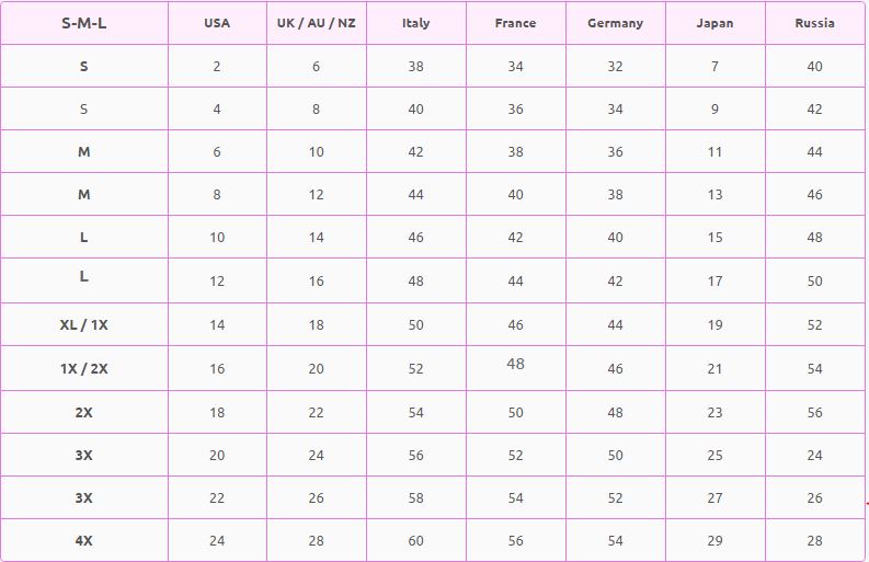 european women's clothing sizes