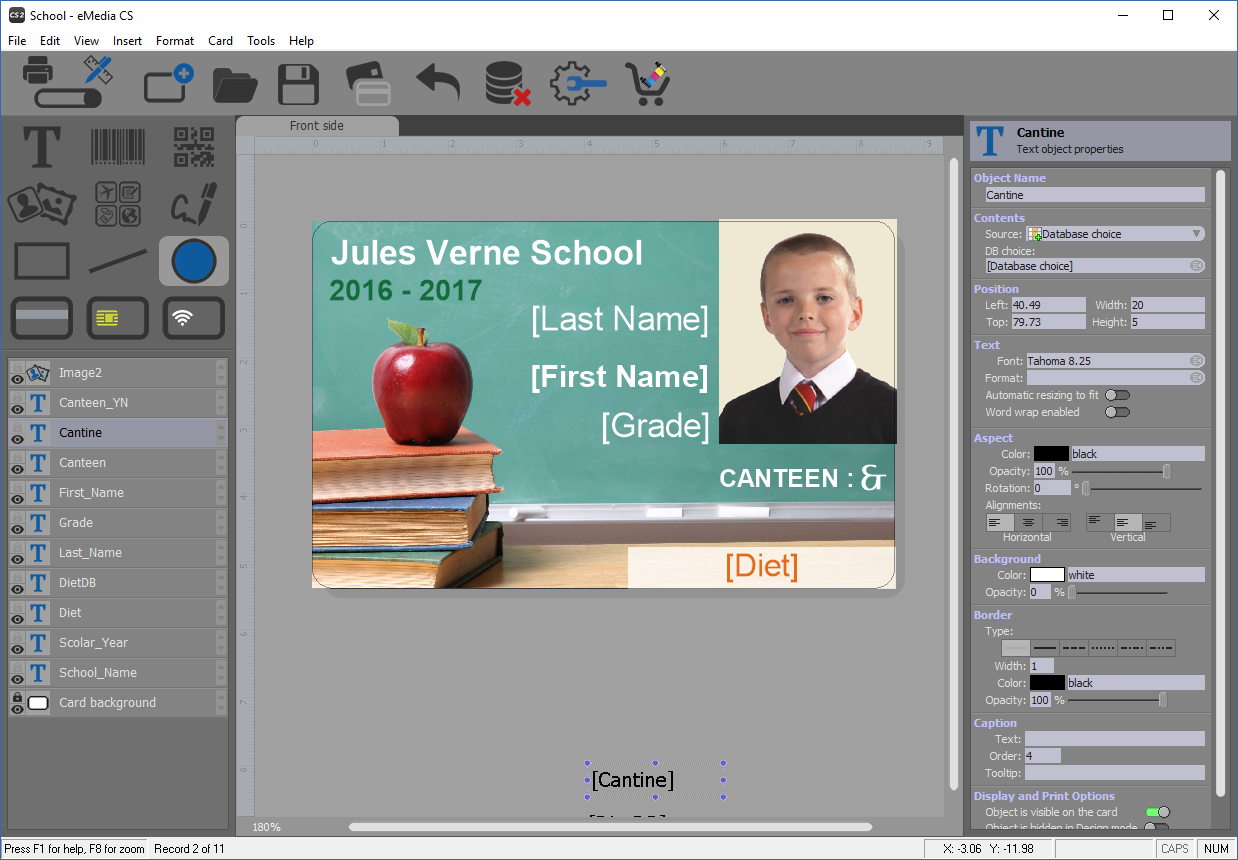 Screenshot of eMedia CS2 software in design mode