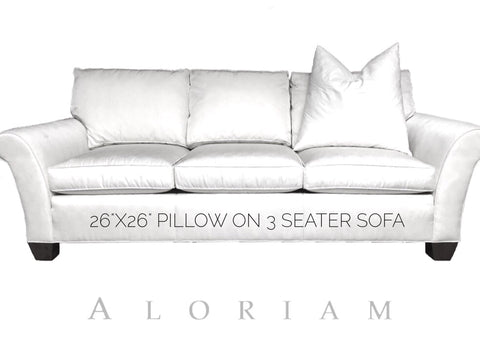 How a 26x26 pillow looks on a 3 seater sofa