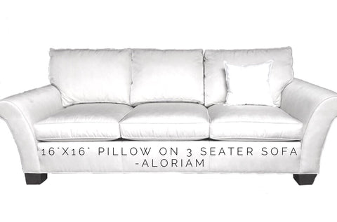 How a 16x16 pillow looks on a 3 seater sofa