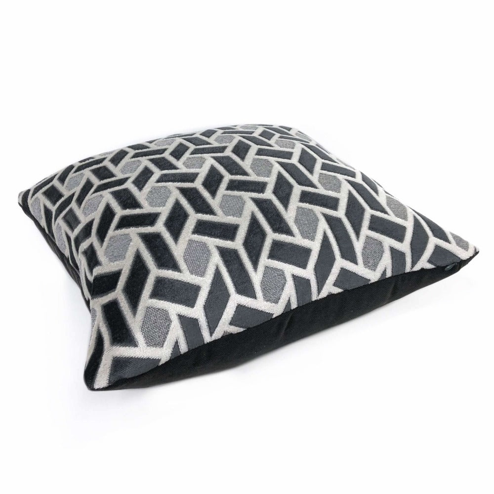 Bloomsbury Dark Gray Light Gray Geometric Tile Velvet Pillow Cover ...