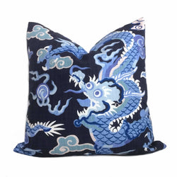 Blue Celestial Dragon Chinoiserie Pillow Cover