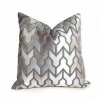 Designer Arrow Geometric Brown Beige Taupe Gray Cream Velvet Pillow Cover by Aloriam