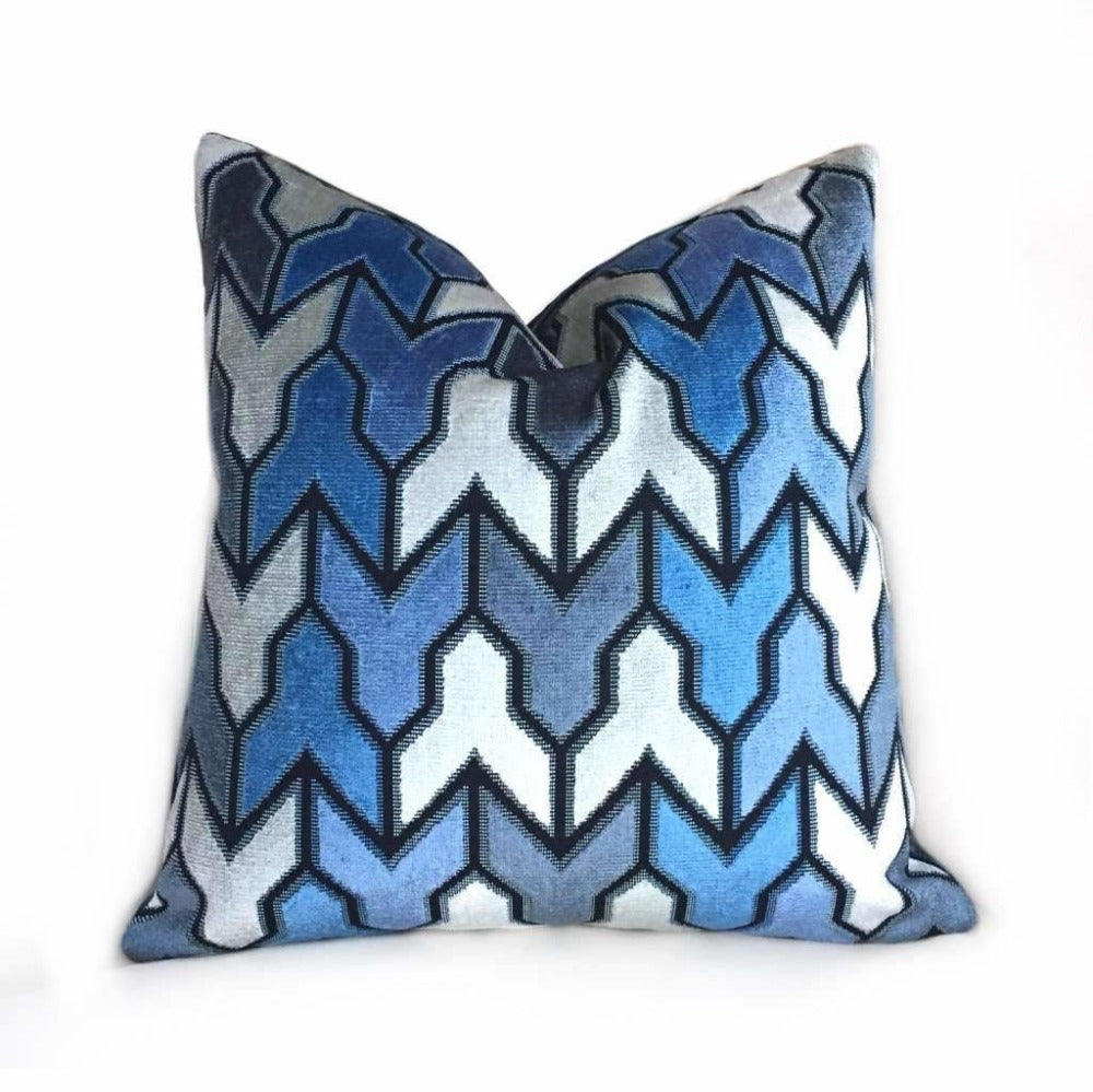 Brookhaven Arrow Geometric Cut Velvet Navy Blue Cream Pillow Cover ...