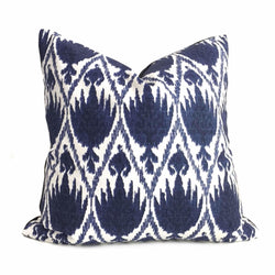 Lacefield Designs Casablanca Ikat Morrocan Tile Blue White Cotton Print Pillow Cover