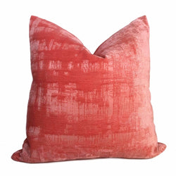 Coral Pink Abstract Patina Chenille Texture Pillow Cover