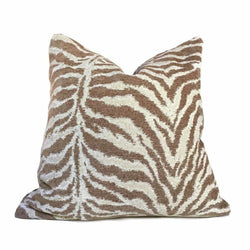 Cream & Sand Tiger Animal Stripe Pattern Chenille Pillow Cover Cushion Pillow Case Euro Sham 16x16 18x18 20x20 22x22 24x24 26x26 28x28 Lumbar Pillow 12x18 12x20 12x24 14x20 16x26 by Aloriam