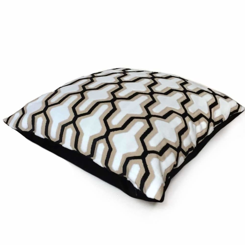 Designer Cut Velvet White Black Beige Geometric Trellis Pillow Cover ...