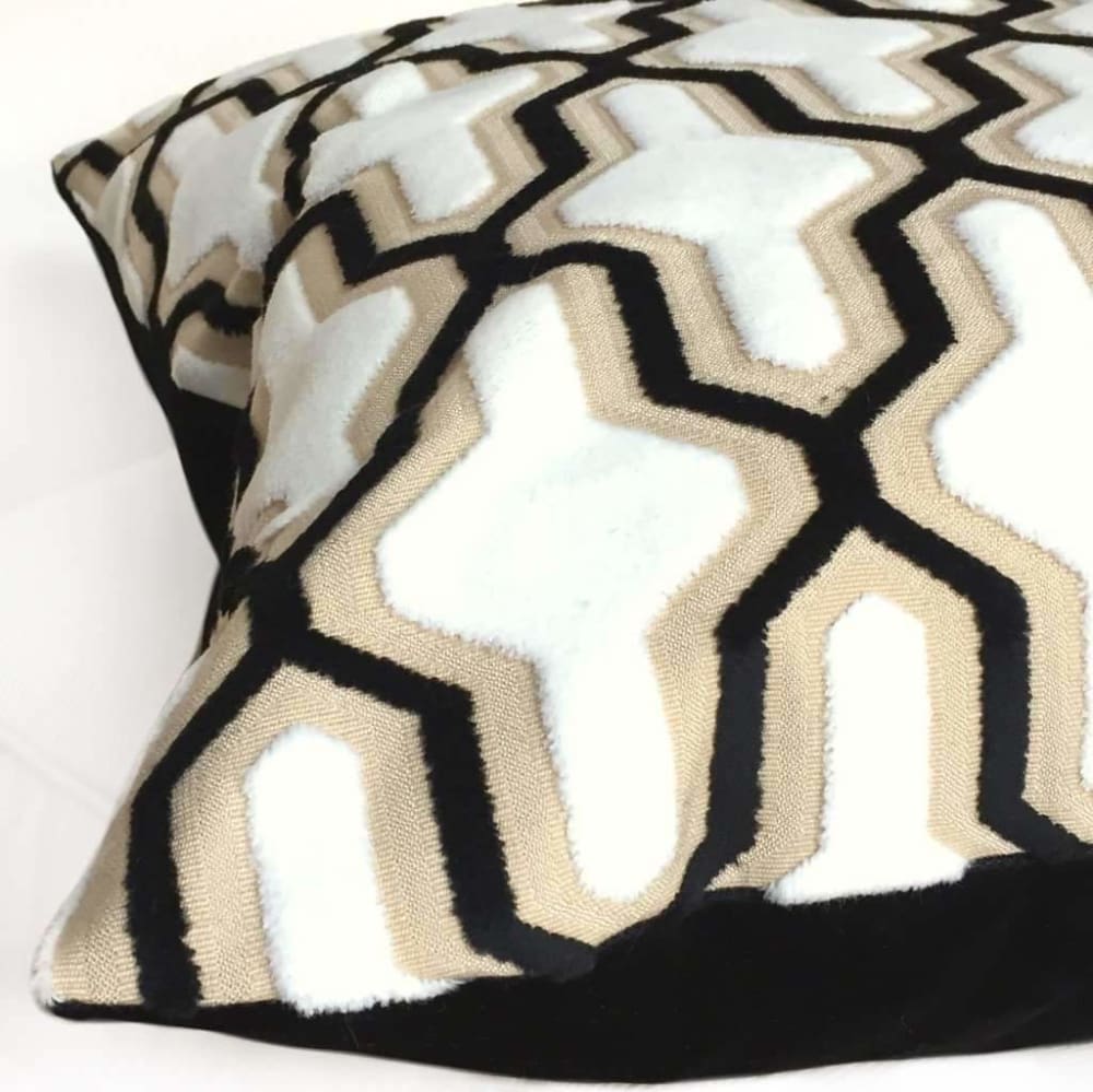 Designer Cut Velvet White Black Beige Geometric Trellis Pillow Cover ...