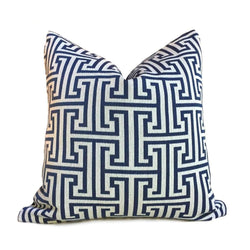 Augustus Dark Blue Greek Key Geometric Pillow Cover