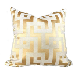 Designer Gold Ivory Greek Key Maze Fretwork Geometric Pillow Cover