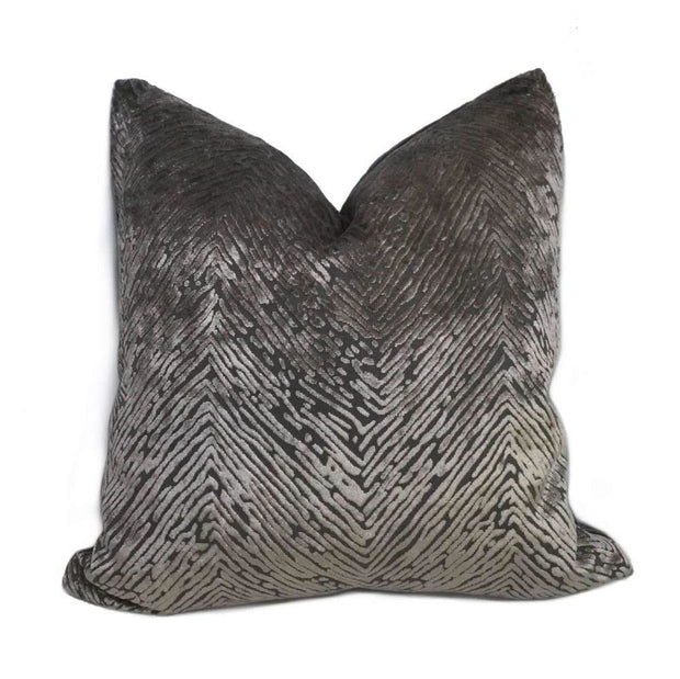 Designer Pewter Gray Cut Velvet Chevron Pillow Cover Cushion Pillow Case Euro Sham 16x16 18x18 20x20 22x22 24x24 26x26 28x28 Lumbar Pillow 12x18 12x20 12x24 14x20 16x26 by Aloriam