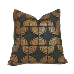 Erte Art Deco Fans Metallic Copper Black Cotton Print Pillow Cover