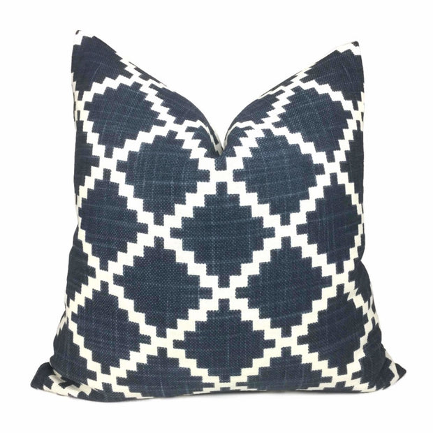 HC Monogram Lulu DK Gaston Navy Blue White Diamond Tile Pillow Cover