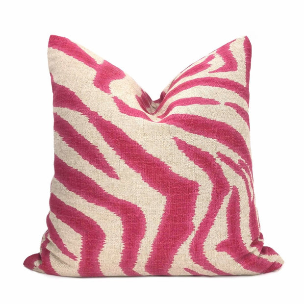 Hibiscus Pink Ikat Zebra Stripe Pillow Cover