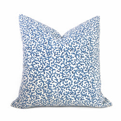 Waterford Blue White Floral Vine Cotton Print Pillow Cover