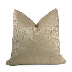 Golden Beige Embossed Satin Textured Maze Labyrinth Pillow Cushion Cover