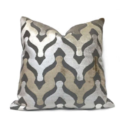 Kittredge Taupe Brown Beige Gray Cut Velvet Ogee Waves Pillow Cover Sham 16x16 18x18 20x20 22x22 24x24 26x26 28x28