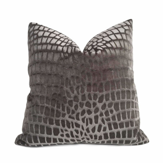 Kravet Candice Olson Tanjung Crocodile Alligator Pattern Charcoal Gray Velvet Pilllow Cover by Aloriam