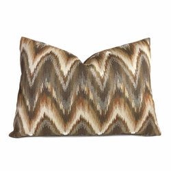 Kravet 32525 612 Copper Brown Beige Gray Cream Flame Stitch Bargello Ikat Chevron Pillow Cover by Aloriam