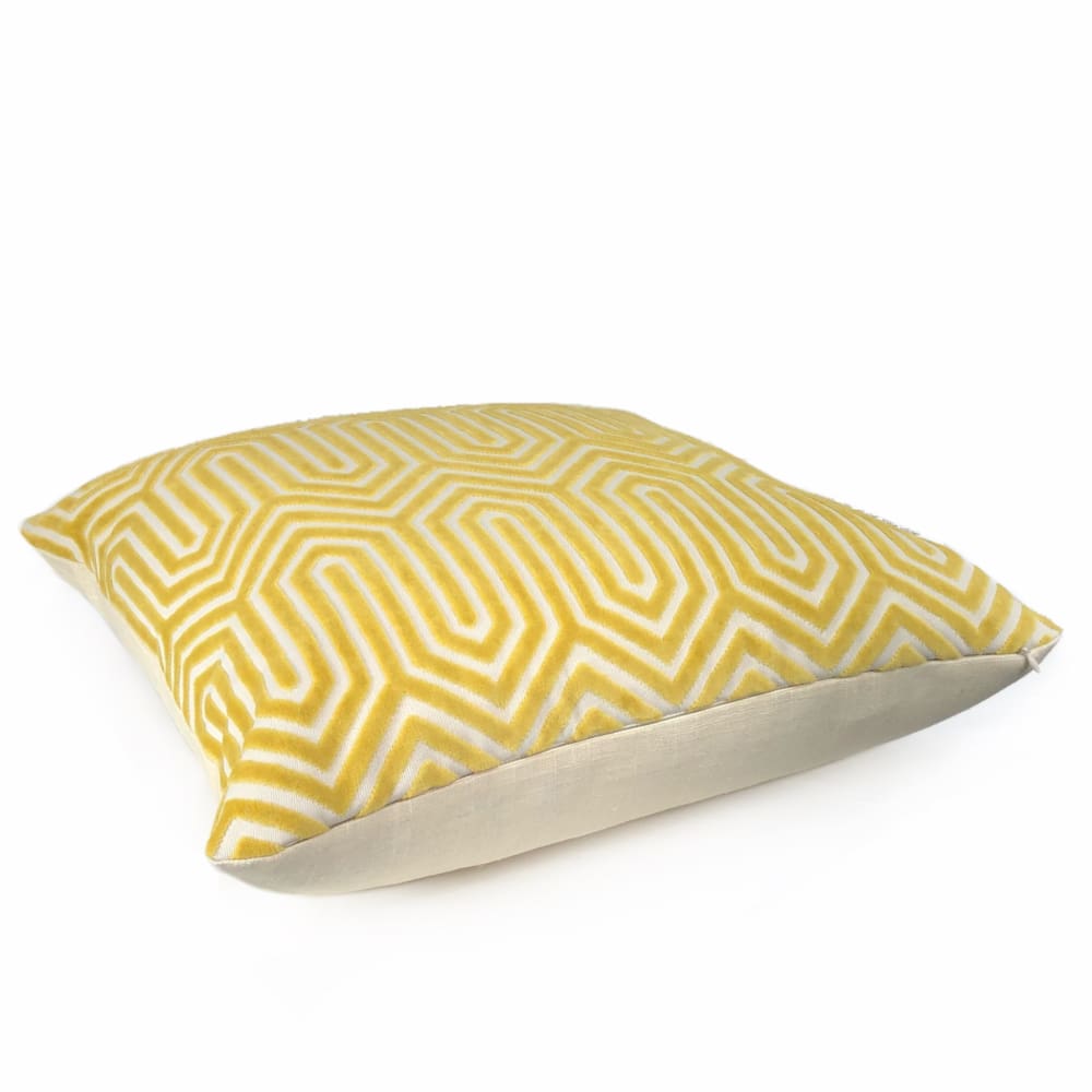Maestro Geometric Buttercup Yellow Cut Velvet Pillow Cover – Aloriam