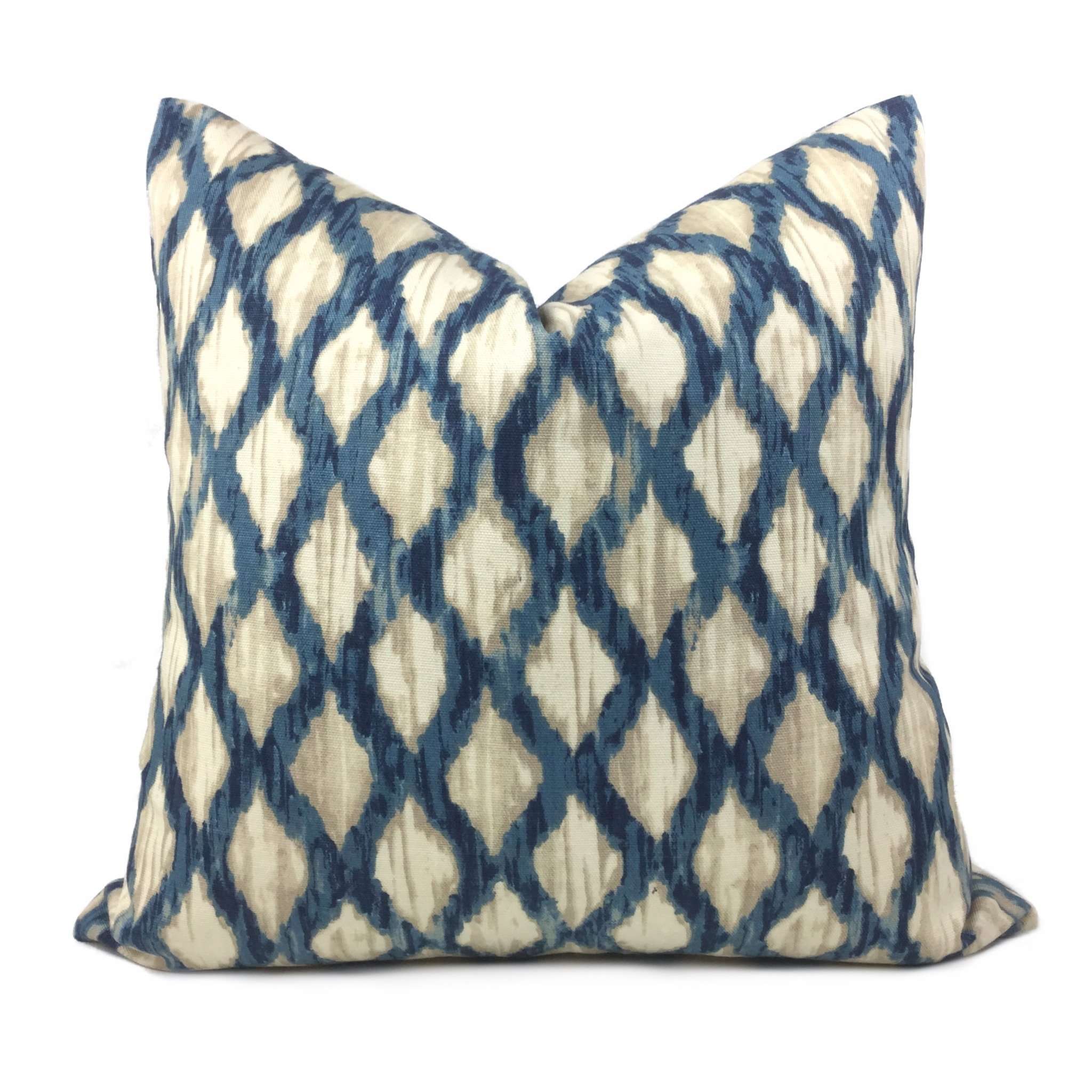 Ikat Dots 18 X 18 inch Cream and Dark Blue Throw Pillow