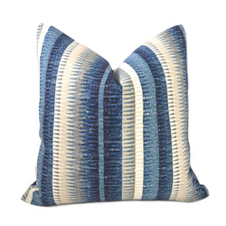 Muskogee Denim Blue Cream Taupe Stripe Pillow Cover