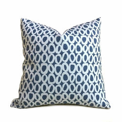 Chambray Denim Blue Abstact "O" Geometric Dots Linen Pillow Cover