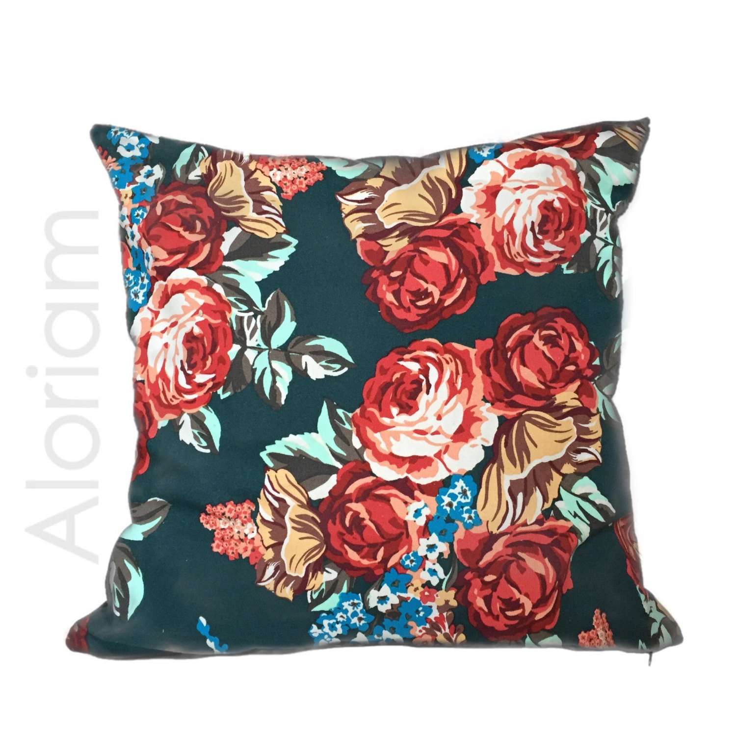 half acht weg te verspillen PapoeaNieuwGuinea Red Roses Dark Green Floral Flower Pattern Pillow Cushion Cover – Aloriam