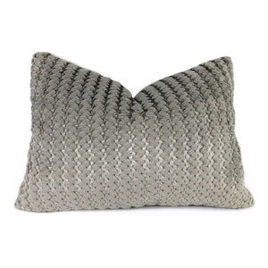 Gray & Metallic Silver Two Tone Squiggle Stripe Velvet Pillow Cover Pillow Sham