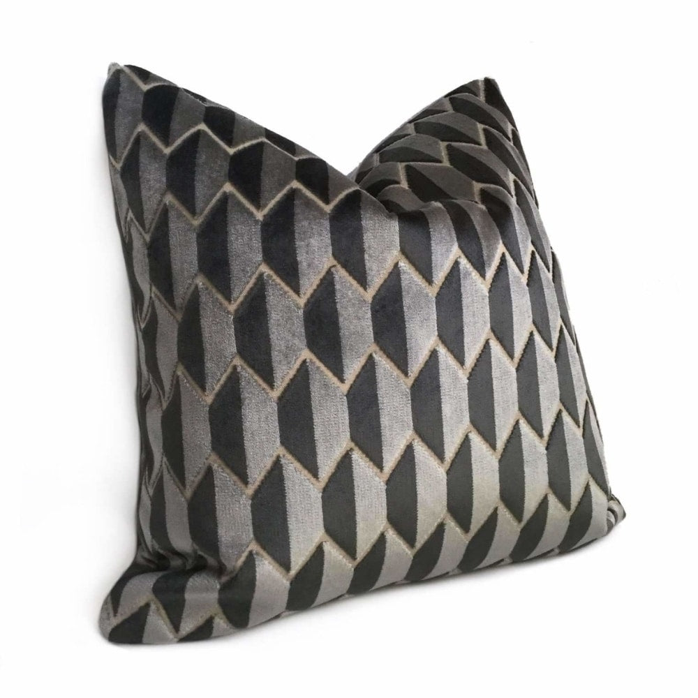 Robert Allen Alessio Geometric Gray Black Velvet Pillow Cover – Aloriam