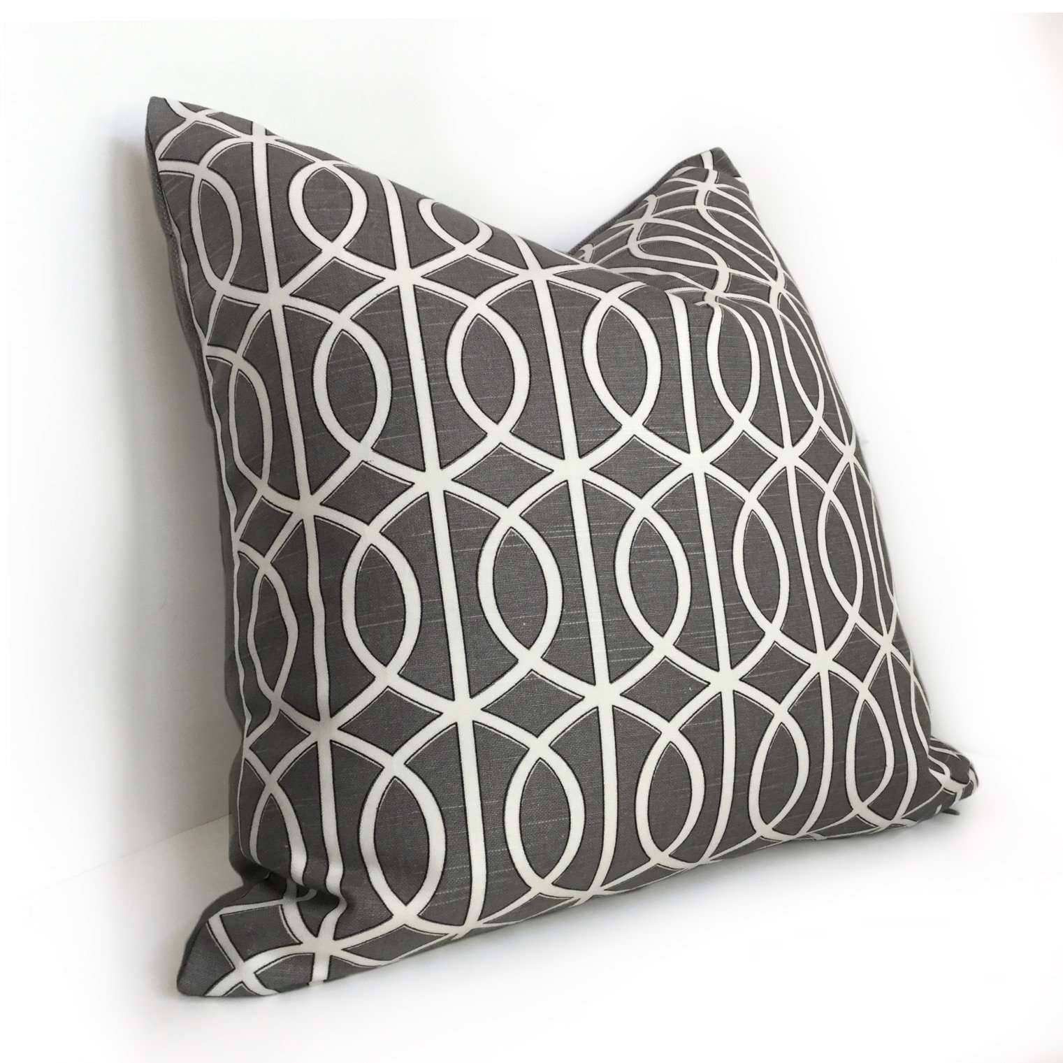 Robert Allen Bella Porte Charcoal Gray White Geometric Lattice Pillow ...