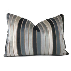 Robert Allen Cut Velvet Stripe Gray Cream Lumbar Pillow Cover