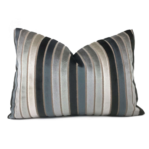 Robert Allen Cut Velvet Stripe Gray Cream Lumbar Pillow Cover