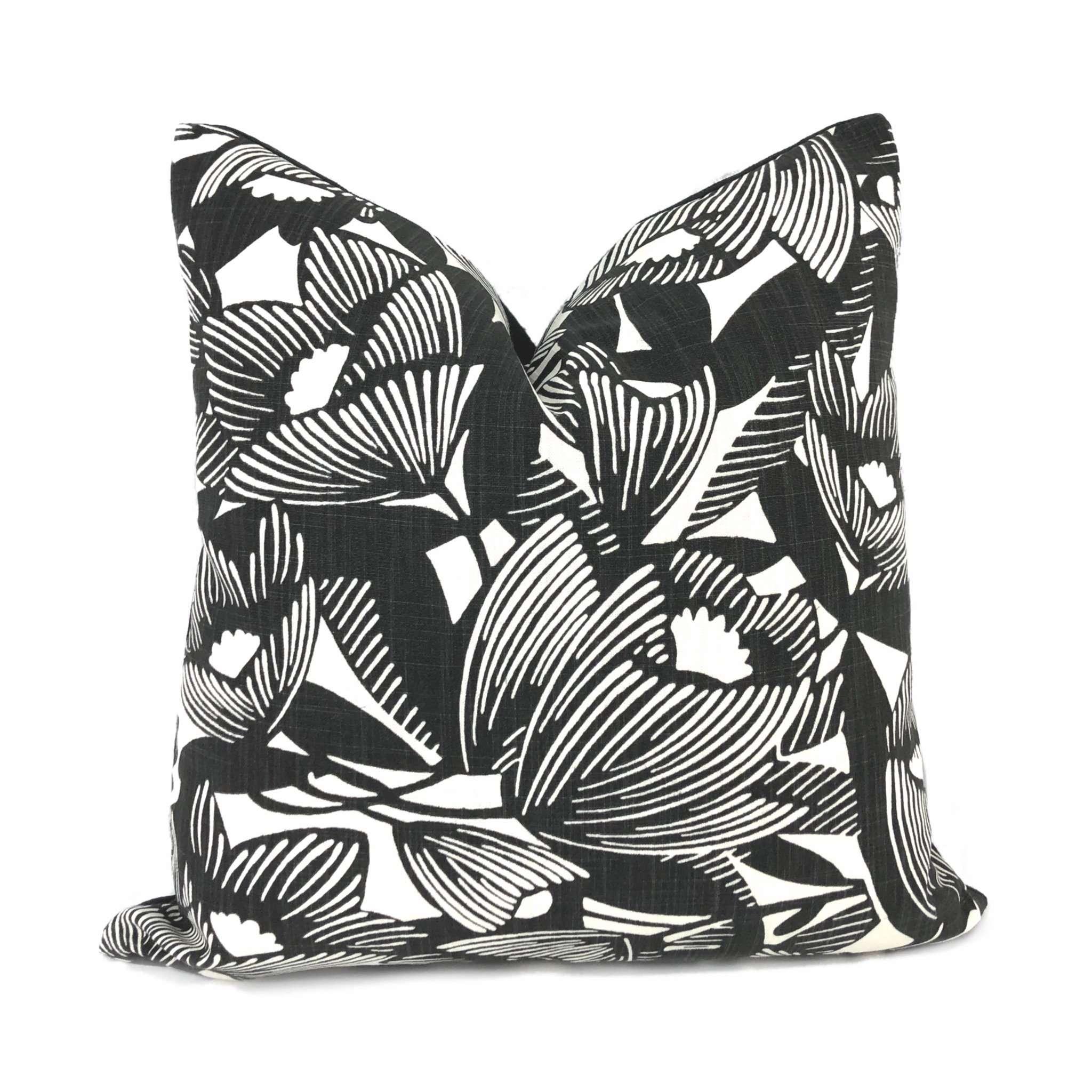 Black Daisy Floral Pillow Cover Modern II Art Nouveau Cushions