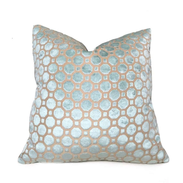 Robert Allen Velvet Geo Mineral Blue Light Aqua Cut Velvet Pillow Cover