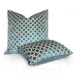Robert Allen Velvet Geo Teal Blue Green Geometric Pillow Cover