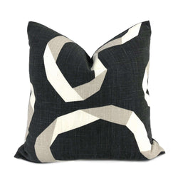 Robert Allen Vento Ribbon Charcoal Gray Cream Taupe Pillow Cover