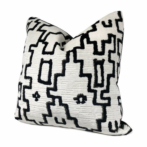 Handmade Modern Throw Pillows with Insert Black White Velvet 16x16 in - Black/White