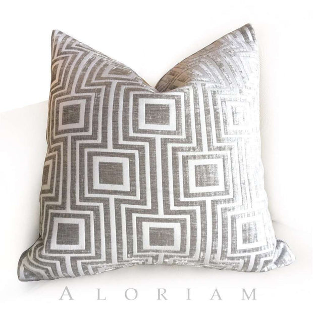 Silver Gray Geometric Chenille Pillow by Aloriam