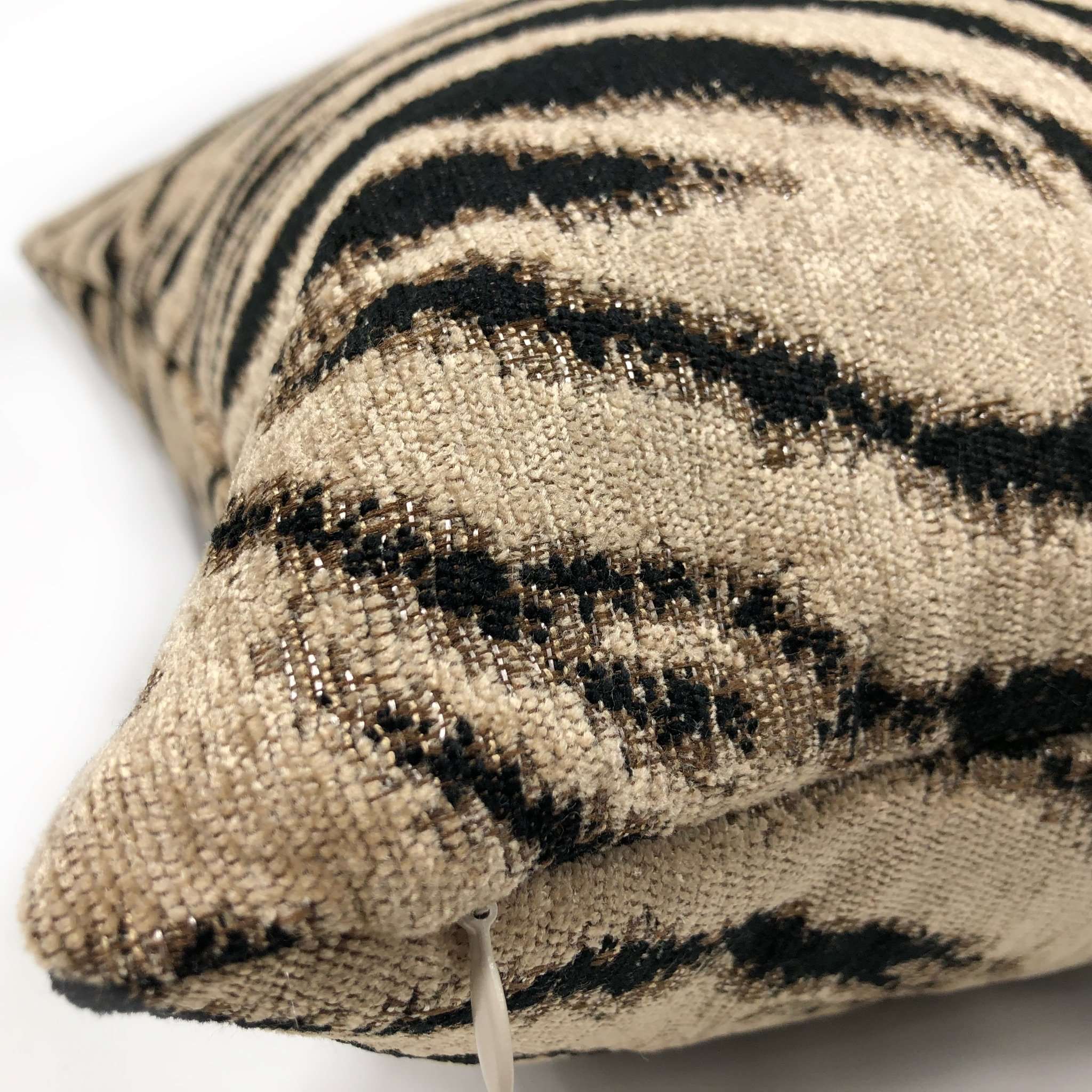 Natural Linen and Black Chenille Stripe Throw Pillow Cover