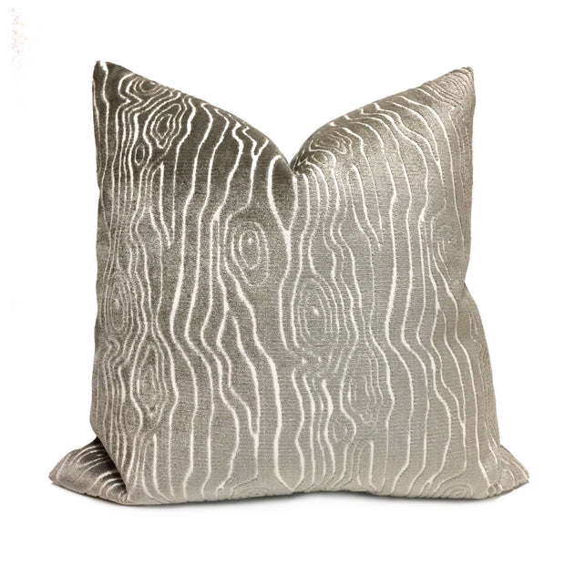 Tobi Fairley Rivers Mineral Gray Faux Bois Woodgrain Cut Velvet Pillow Cover by Aloriam