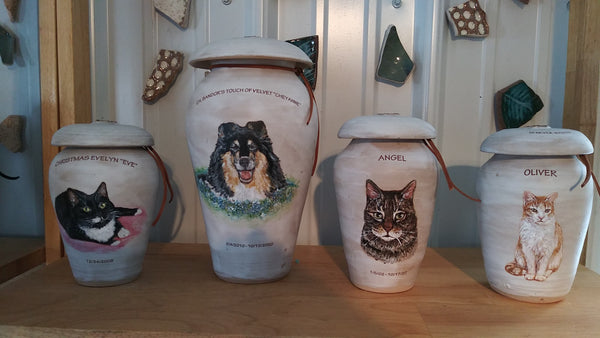 Dog urns and cat urns Malloryville Pottery