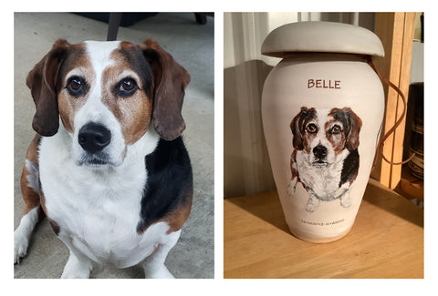 Belle's image and cremation urn