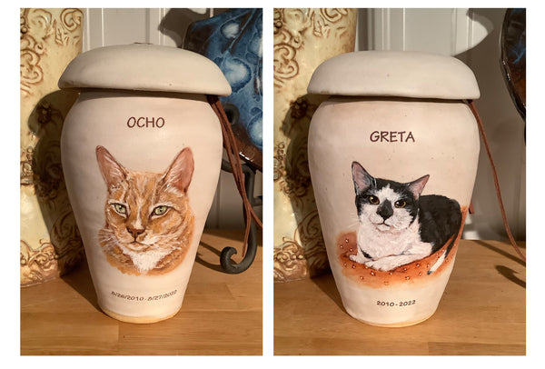 Ocho and Greta custom pet urns