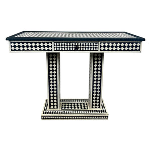 Art Deco Style Black & White Resin Console Table in Diamond Pattern - Atlas Showroom