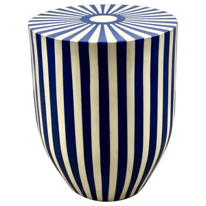 Art Deco Style Blue & White Resin Cylindrical Side, End Table or Stool - Atlas Showroom