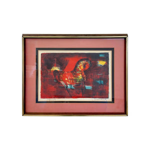 Hoi Lebadang Horse in Red Lithograph, Signed , Numbered & Framed - Atlas Showroom
