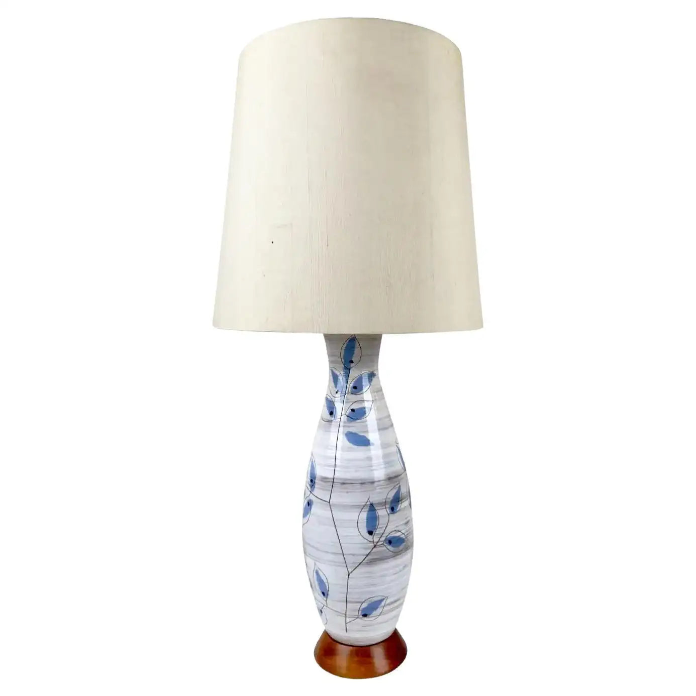 Exquisite Bitossi Artisan Ceramic Table Lamp Adorned with Blue Leaves Design