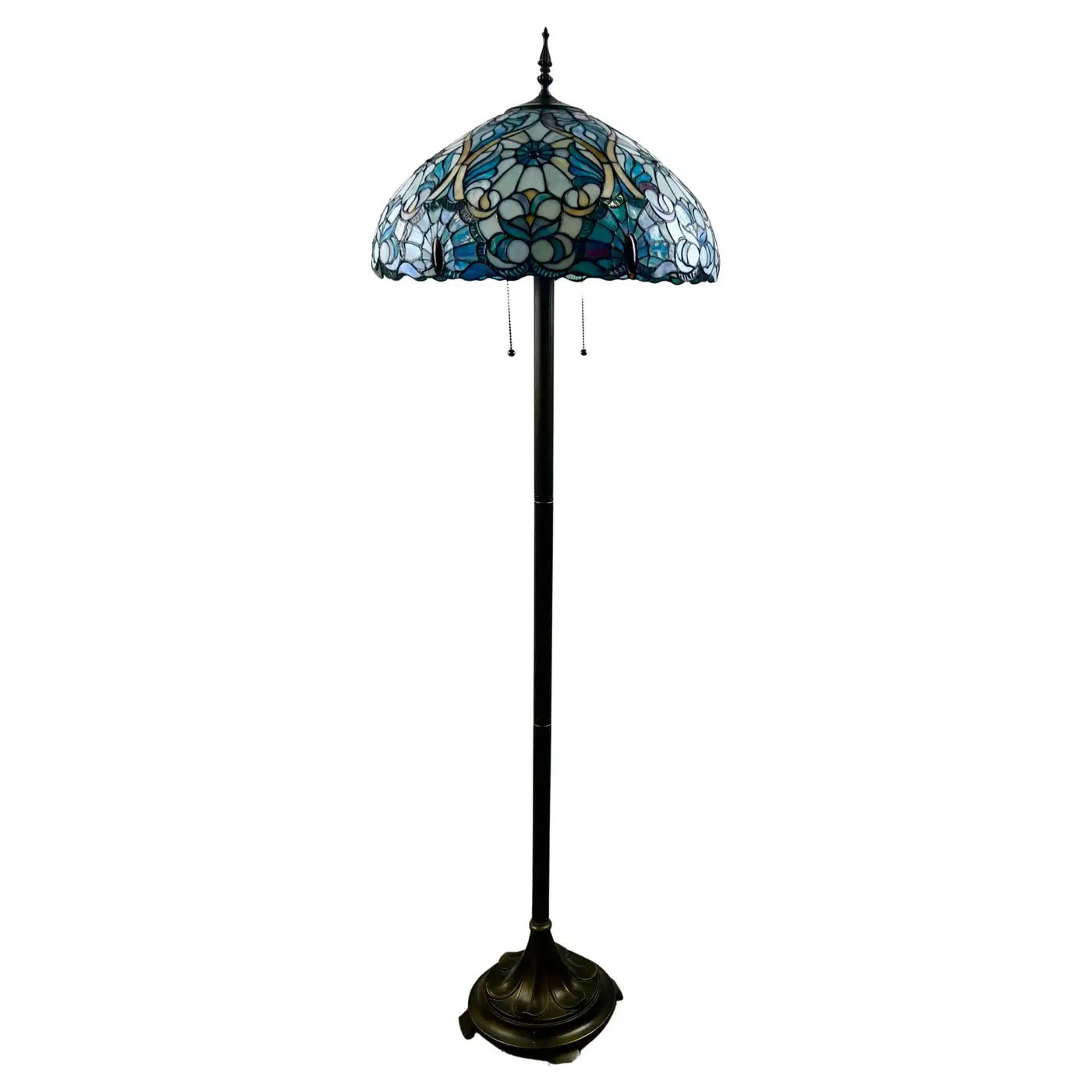 Stunning Art Nouveau Floor Lamp with a Blue Stained Glass Dome Shaped Shade on Sale: Tiffany-Inspired